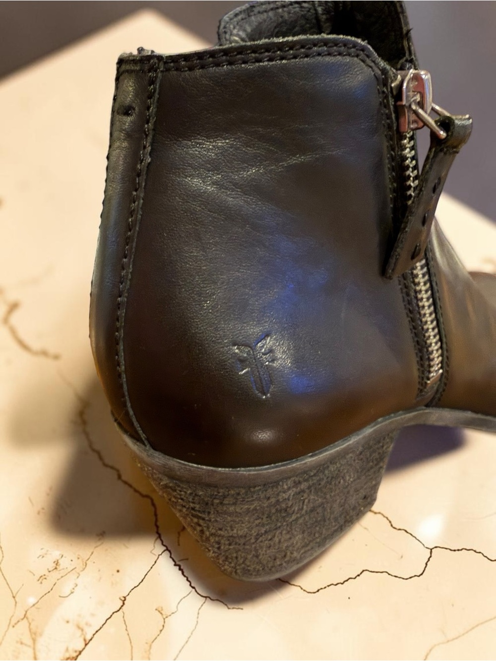 Frye Black Leather Side Zip Ankle Boots Block Heel Genuine Leather Booties - Picture 8 of 15